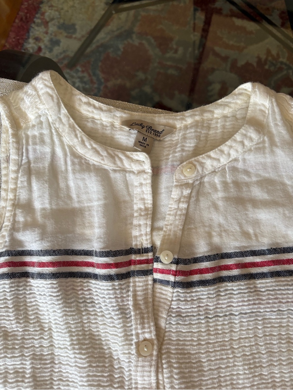 Lucky Brand White Sleeveless Button Front Blouse with Red & Black Stripes - Picture 7 of 7